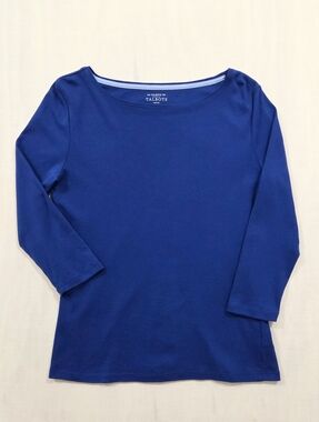 Talbots Blue Pima Cotton Bâteau Neck Tee MP| Preppy Sporty Casual